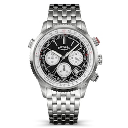 Rotary Men's Pilot Chronograph Black Dial Stainless Steel Bracelet Watch