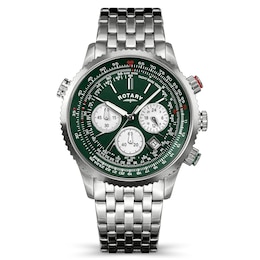 Rotary Men's Pilot Chronograph Green Dial Stainless Steel Bracelet Watch