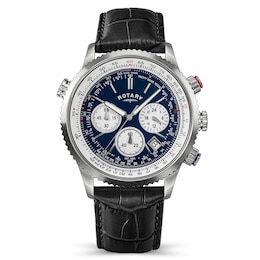 Rotary Men's Pilot Chronograph Blue Dial Black Leather Strap Watch