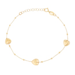 9ct&nbsp;Yellow Gold&nbsp;Heart Ball Station Bracelet&nbsp;6.25+1"