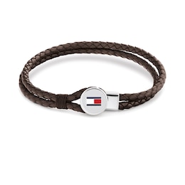 Tommy Hilfiger Bruce Men's Brown Leather & Stainless Steel Logo Bracelet