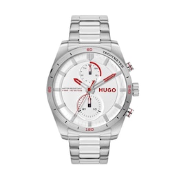 HUGO #FAST Men's Multifunction Red Accented White Dial Stainless Steel Bracelet Watch