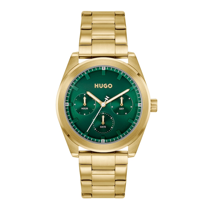 Main Image 1 of HUGO #BRIGHT SPORT Men's Green Dial Pale Gold IP Bracelet Watch