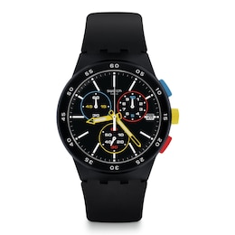 Swatch Black-One Black Silicone Strap Watch