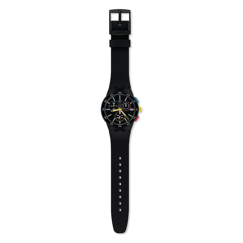 Swatch Black-One Black Silicone Strap Watch