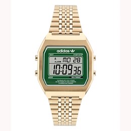 adidas Originals Digital Two Green Dial Gold-Tone Stainless Steel Bracelet Watch