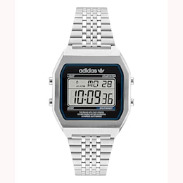 adidas Originals Digital Two Black Dial Silver-Tone Stainless Steel Bracelet Watch
