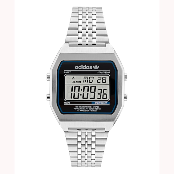adidas Originals Digital Two Black Dial Silver-Tone Stainless Steel Bracelet Watch