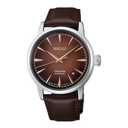 Seiko Presage Cocktail Time Crushed Ice ‘Whisky Mist' Dial Brown Leather Strap Watch