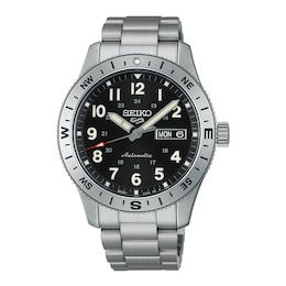 Seiko 5 Sports Field Camo Black Dial Stainless Steel Bracelet Watch