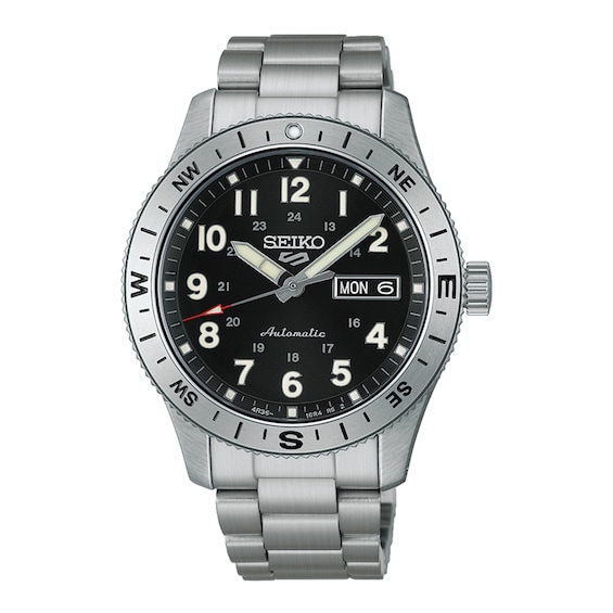 Seiko 5 Sports Field Camo Black Dial Stainless Steel Bracelet Watch
