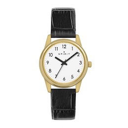 Spirit Women's Classic Pale Gold White Dial Black PU Leather Strap Watch