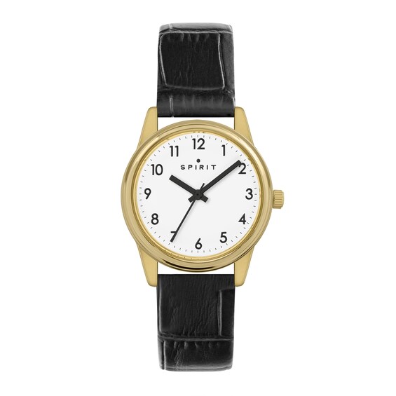 Spirit Women's Classic Pale Gold White Dial Black PU Leather Strap Watch