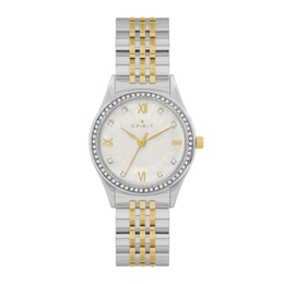 Spirit Women's Stone Set Bezel Silver Tone Dial & Two Tone Stainless Steel Bracelet Watch