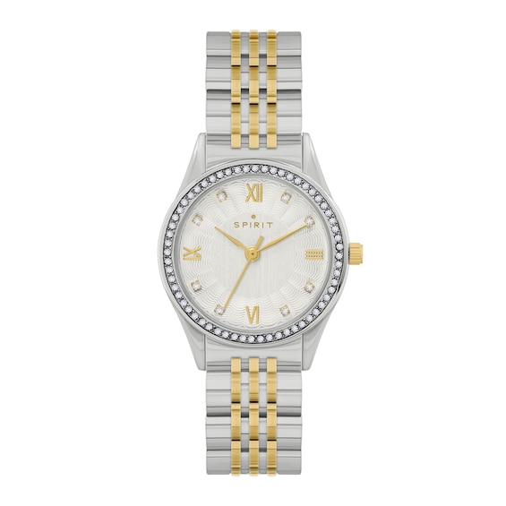 Spirit Women's Stone Set Bezel Silver Tone Dial & Two Tone Stainless Steel Bracelet Watch