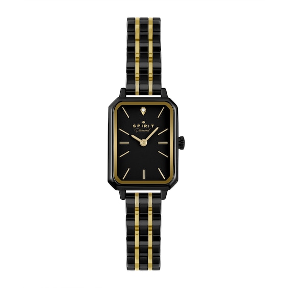 Spirit Women's Rectangular Black Dial Black Stainless Steel Bracelet Watch