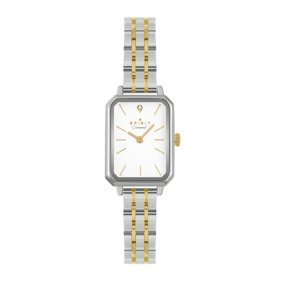 Spirit Women's White Rectangular Dial Two Tone Stainless Steel Bracelet Watch