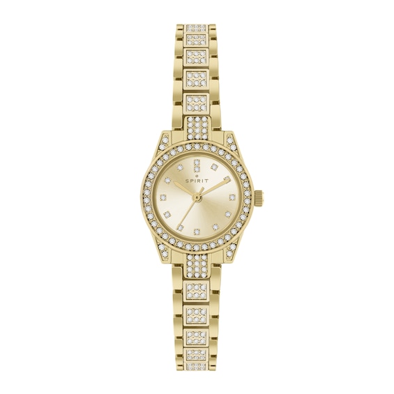 Spirit Women's Stone Set Golden Sunray Dial & Stone Accented Gold Tone Bracelet Watch