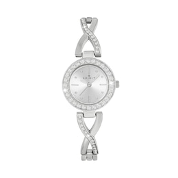 Spirit Women's Stone Set Silver Tone Sunray Dial & Crossover Stone Accented Bracelet Watch