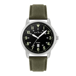 Spirit Men's Black Dial Khaki Canvas Strap Watch