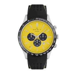 Spirit Men's Tachymeter Yellow Dial Black Silicone Strap Watch