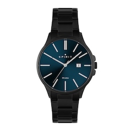 Spirit Men's Classic Blue Sunray Dial Polished Black Stainless Steel Bracelet Watch