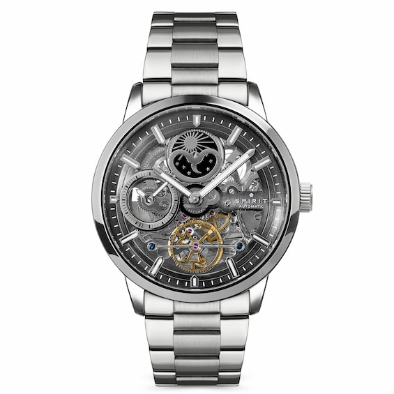 Spirit Men's Sun Moon Automatic Blue Dial Silver-Tone Stainless Steel Bracelet Watch