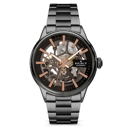 Spirit Men's Skeleton Automatic Black Dial Black Stainless Steel Bracelet Watch