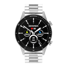 Sekonda Active Lux Men's Smartwatch Black Dial Silver Tone Stainless Steel Bracelet Watch