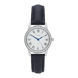 Sekonda Beaumont Women's Stone Set White Dial Blue Leather Strap Watch