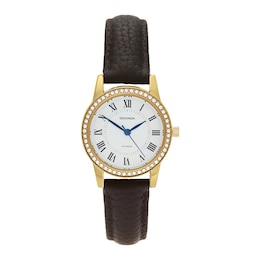 Sekonda Beaumont Women's Stone Set White Dial Brown Leather Strap Watch