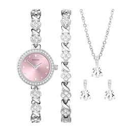 Sekonda Women's Stone Set Pink Dial Silver Tone Alloy Bracelet Watch