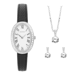 Sekonda Bellamy Women's Stone Set White Dial Black Leather Strap Watch