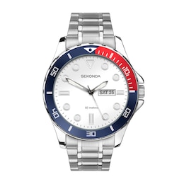 Sekonda Balearic Men's Dive Style White Dial Silver Tone Stainless Steel Bracelet Watch