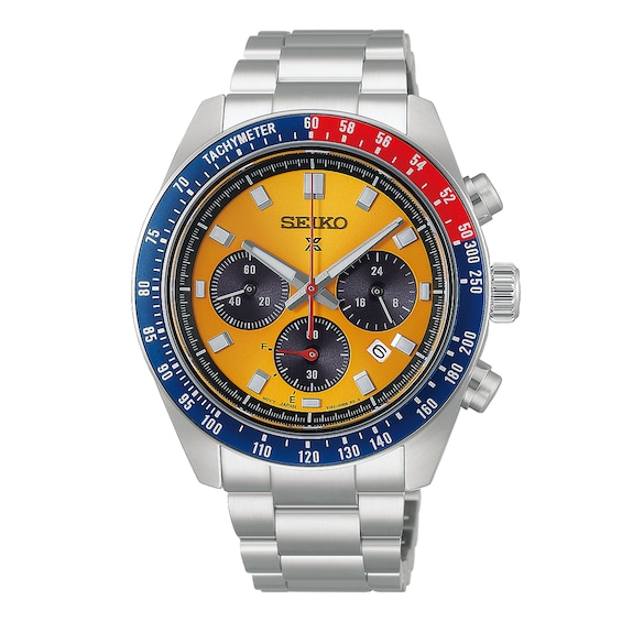 Seiko Prospex Speedtimer Solar Chronograph Yellow Dial & Silver-Tone Stainless Steel Bracelet Watch