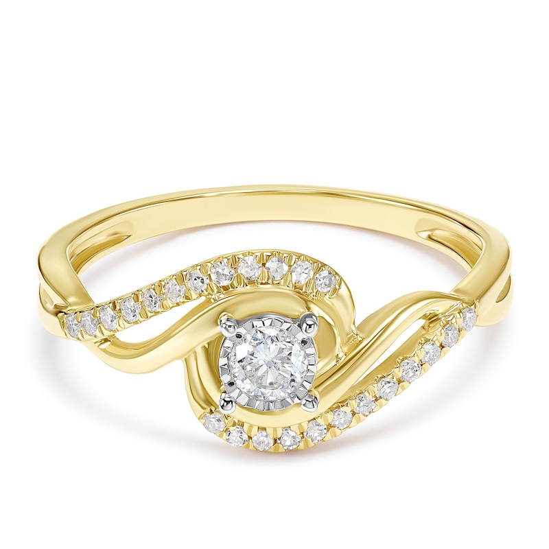 Main Image 1 of 9ct Yellow Gold Twist Solitaire 0.20ct Diamond Ring