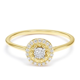 9ct Yellow Gold Round Halo 0.10ct Diamond Ring