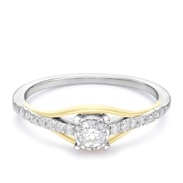 9ct Yellow Gold & Sterling Silver Illusion Solitaire Diamond Shoulders 0.25ct Diamond Ring