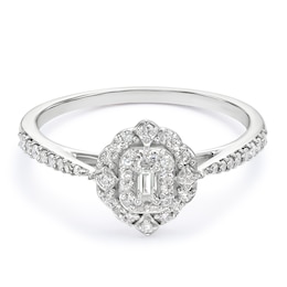 9ct White Gold Emerald Vintage Halo 0.25ct Diamond Ring