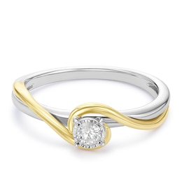 9ct Yellow Gold & Sterling Silver Twist Solitaire 0.10ct Diamond Ring