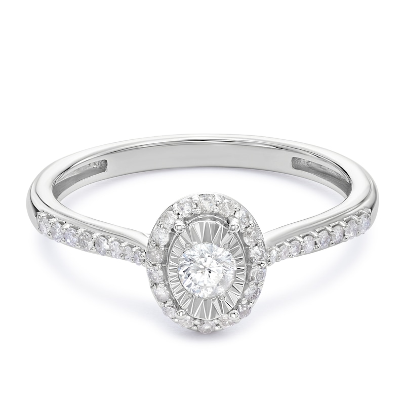 Main Image 1 of 9ct White Gold Oval Illusion Halo 0.25ct Diamond Ring