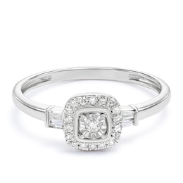 9ct White Gold Cushion Halo 0.15ct Diamond Ring