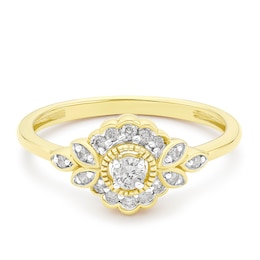 9ct Yellow Gold Flower Vintage Cluster 0.20ct Diamond Ring