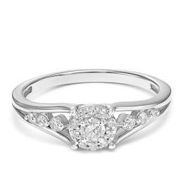 9ct White Gold Halo Diamond Shoulders 0.25ct Diamond Ring