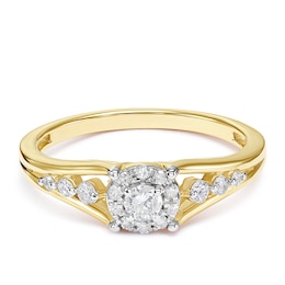 9ct Yellow Gold Halo Diamond Shoulders 0.25ct Diamond Ring