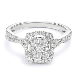 9ct White Gold Emerald Cluster Twist Shoulders 0.40ct Diamond Ring