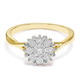9ct Yellow Gold Round Flower Cluster 0.12ct Diamond Ring