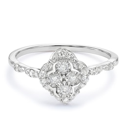 9ct White Gold Marquise Vintage Cluster 0.20ct Diamond Ring