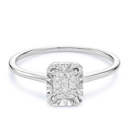 9ct White Gold Emerald Shaped Cluster Diamond Ring