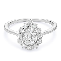 9ct White Gold Fancy Cut Pear Cluster 0.25ct Diamond Ring
